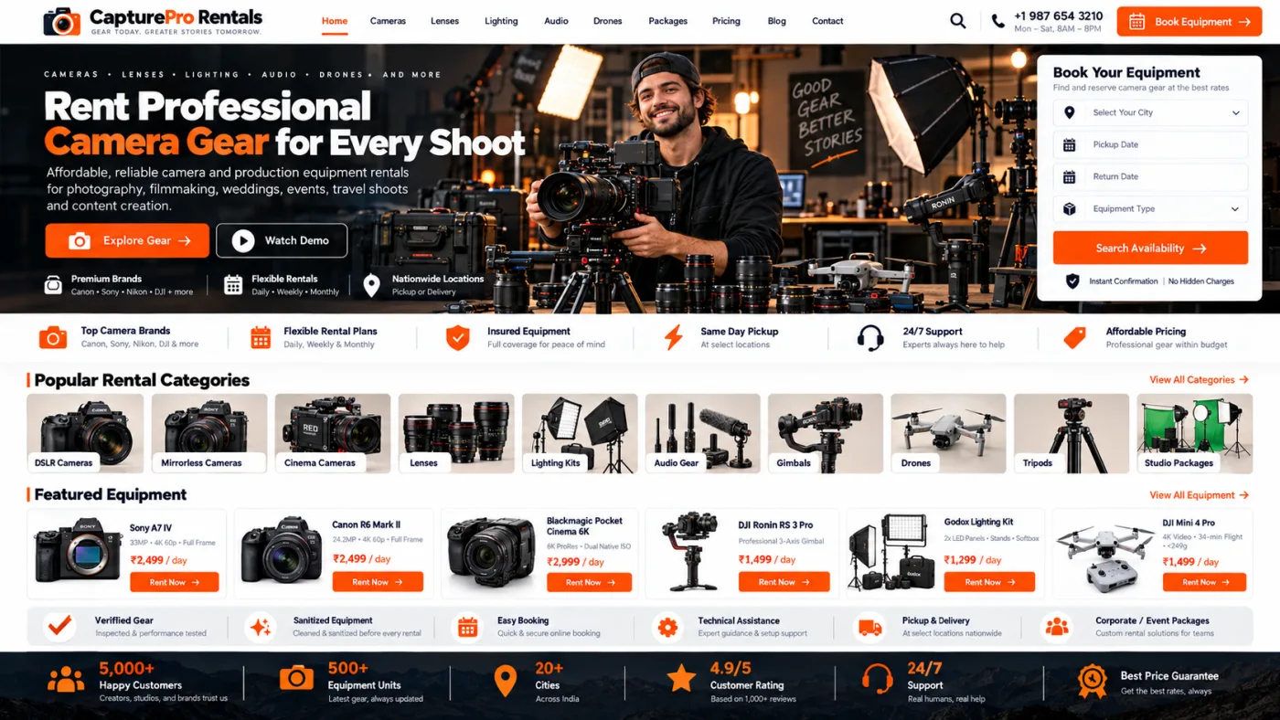 Camera & Equipment Rental Website