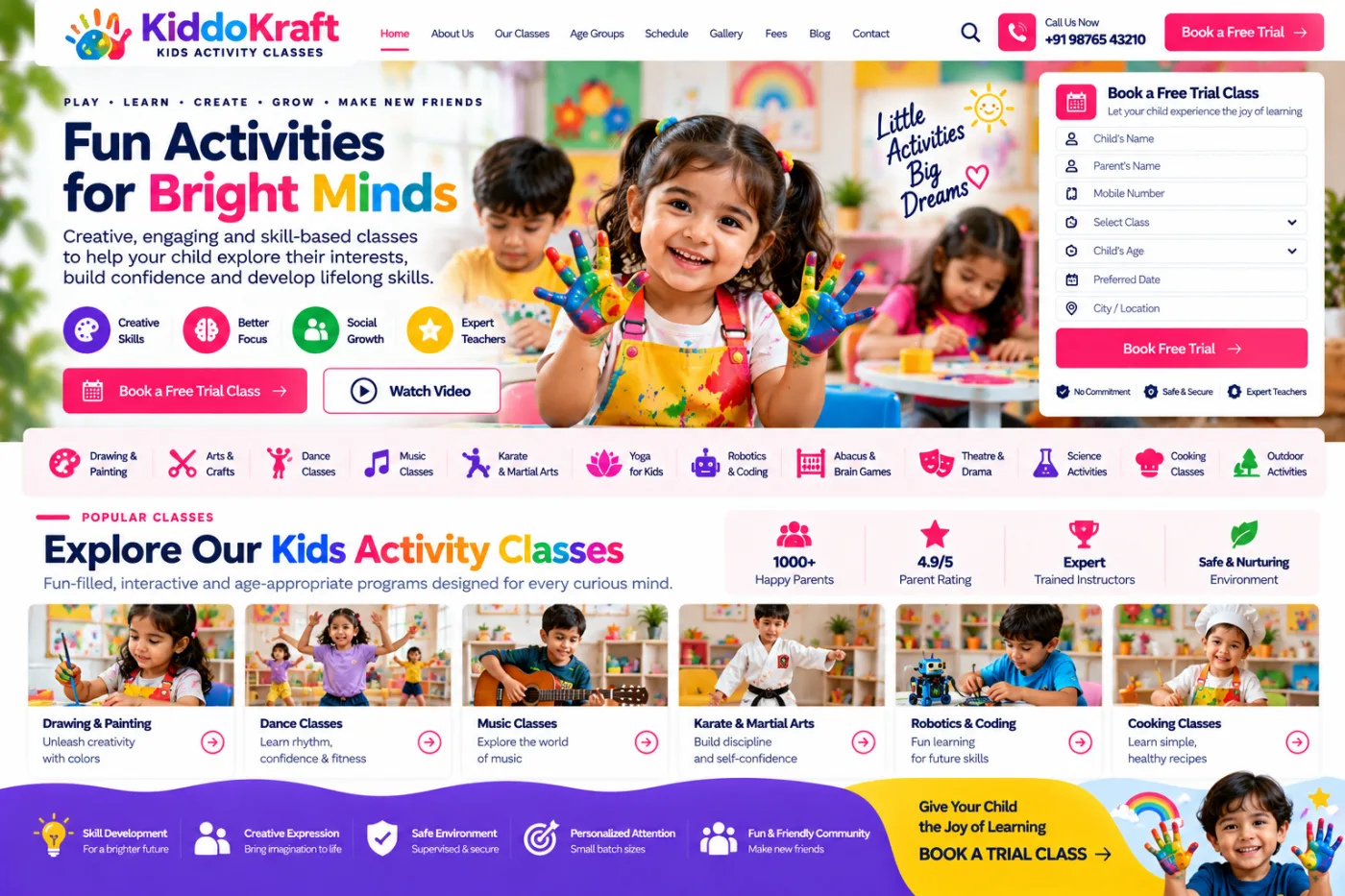 Kids Activity Classes Website