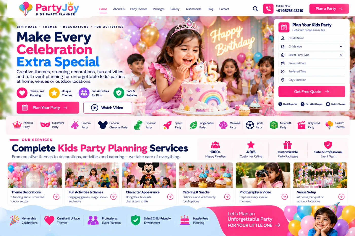 Kids Party Planner Website