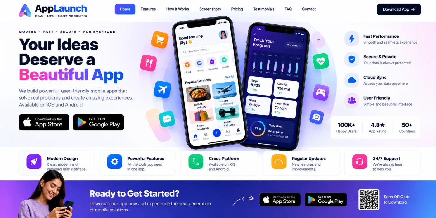 Mobile App Landing Page Website