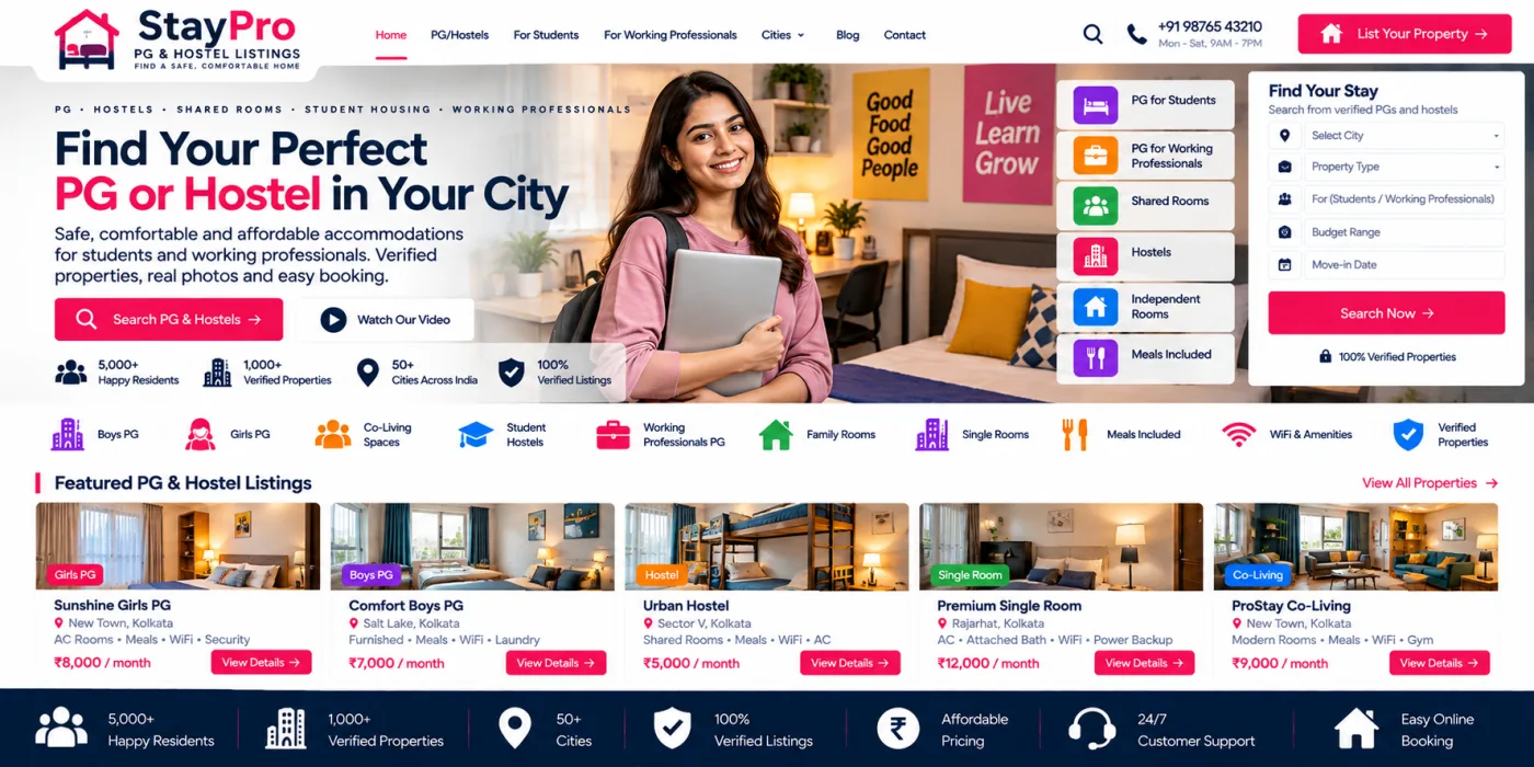 PG & Hostel Listings Website
